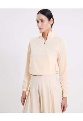 Buzo Cuello Alto Con Bolsillos Para Mujer  Deportiva  Color Beige Marca Atmos