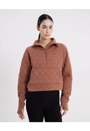 Chaqueta Acolchada Half Zipper Fit Relajado Para Mujer  Deportiva  Color Café Marca Atmos