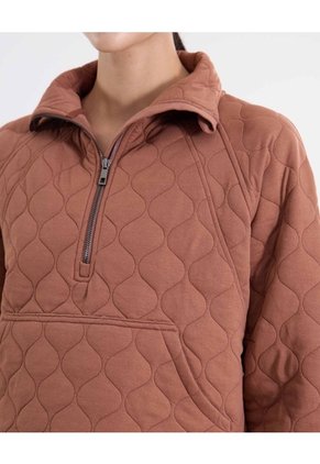 Chaqueta Acolchada Half Zipper Fit Relajado Para Mujer  Deportiva  Color Café Marca Atmos