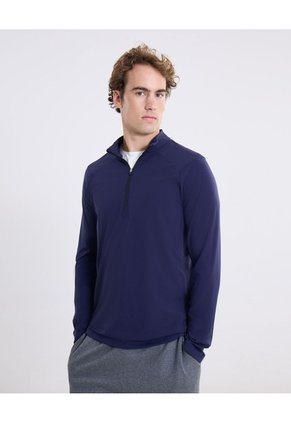 Buzo Cuello Alto Half Zipper Con Bolsillos  Para Hombre Azul Atmos
