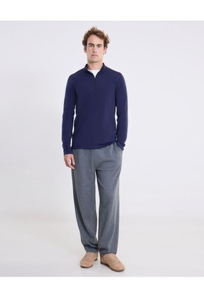 Buzo Cuello Alto Half Zipper Con Bolsillos  Para Hombre Azul Atmos