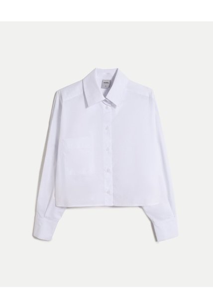 Camisa Crop Con Bolsillo Frontal Para Mujer  Deportiva  Color Blanco Marca Atmos