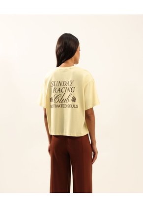 Camiseta Amplia Con Estampado Para Mujer  Deportiva  Color Amarillo Marca Atmos