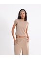 Camiseta Crop Manga Corta Plush Para Mujer  Deportiva  Color Beige Marca Atmos de Atmos