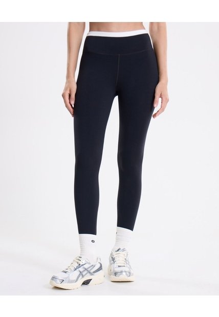 Leggins Regular Pretina Contraste  Para Mujer Negro Atmos
