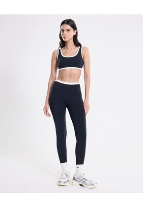Leggins Regular Pretina Contraste  Para Mujer Negro Atmos