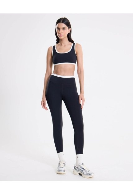 Top Soporte Medio Cortes Contraste  Para Mujer Negro Atmos