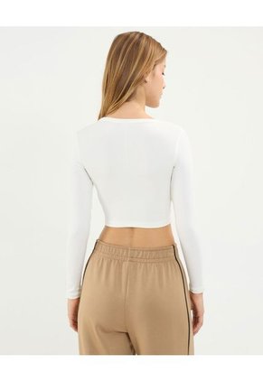 Camiseta Para Mujer Manga Larga Cuello Redondo Color Marfil Marca Atmos #31090209