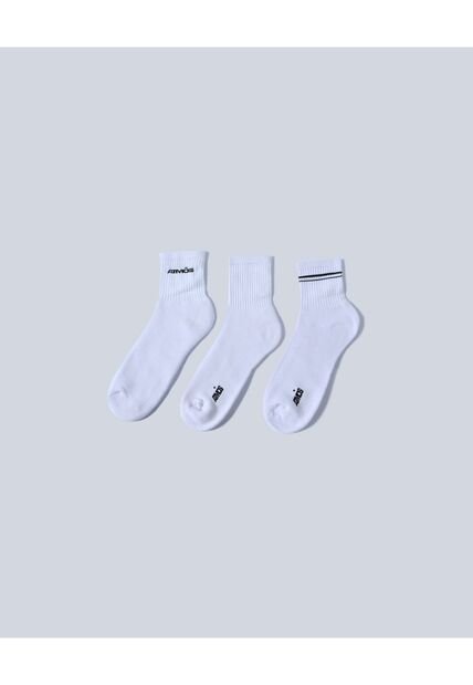 Pack X3 Medias Caña Media En Algodón  Para Hombre Blanco Atmos
