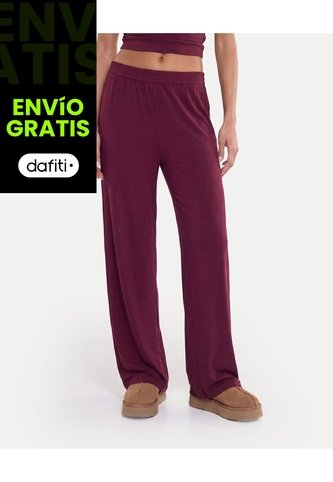 Pantalón Amplio Básico Con Venas Plush  Para Mujer Vino Atmos Atmos