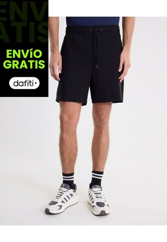 Bermuda Regular Fit Tela Técnica  Para Hombre Negro Atmos Atmos