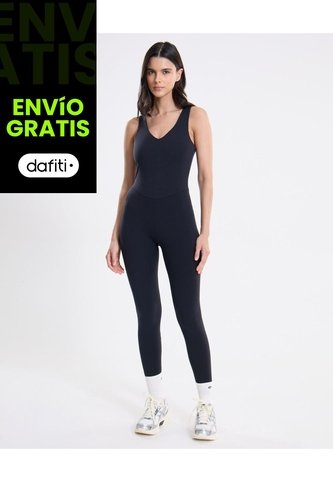 Enterizo Largo Escote V Aerius  Para Mujer Negro Atmos Atmos