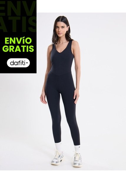 Enterizo Largo Escote V Aerius  Para Mujer Negro Atmos