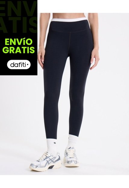 Leggins Regular Pretina Contraste  Para Mujer Negro Atmos