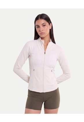 Buzo Cuello Alto Training Ajustado Para Mujer Beige Atmos