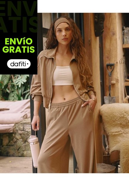Pantalón Amplio Básico Con Venas Plush Para Mujer  Deportiva  Color Café Marca Atmos