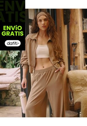Pantalón Amplio Básico Con Venas Plush Para Mujer Deportiva Color Café Marca Atmos
