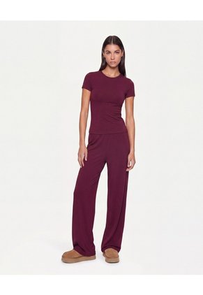 Pantalón Amplio Básico Con Venas Plush  Para Mujer Vino Atmos
