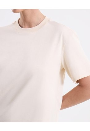 Camiseta Manga Corta Amplia Esencial Para Mujer  Deportiva  Color Beige Marca Atmos