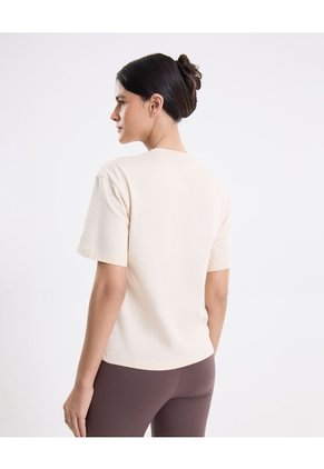 Camiseta Manga Corta Amplia Esencial Para Mujer  Deportiva  Color Beige Marca Atmos