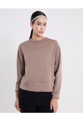 Buzo Cuello Redondo Plush Suave Para Mujer Deportiva Color Café Marca Atmos