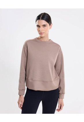 Buzo Cuello Redondo Plush Suave Para Mujer Deportiva Color Café Marca Atmos