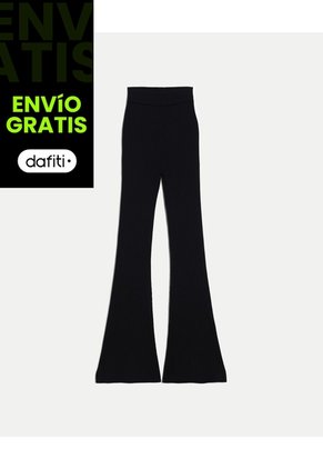 Pantalón Flare Tejido Tiro Alto Para Mujer Deportiva Color Negro Marca Atmos