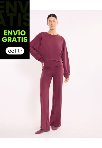 Pantalón Silueta Relajada Pretina Cruzada Para Mujer  Deportiva  Color Vino Marca Atmos