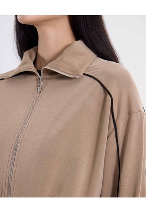 Buzo Full Zipper Piping Plush Para Mujer  Deportiva  Color Café Marca Atmos