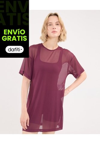 Vestido Corto Manga Corta En Malla Para Mujer  Deportiva  Color Vino Marca Atmos Atmos