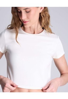 Crop Top Para Mujer Manga Corta Color Marfil Marca Atmos #31090177