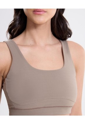 Top Deportivo Cuello Redondo Ajuste Medio Para Mujer Café Atmos