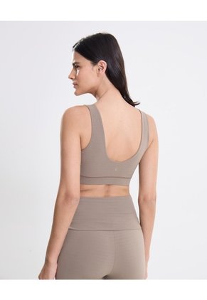 Top Deportivo Cuello Redondo Ajuste Medio Para Mujer Café Atmos