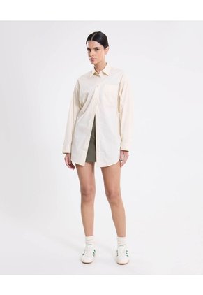 Camisa Manga Larga Amplia Bajo Curvo Para Mujer Deportiva Color Blanco Marca Atmos