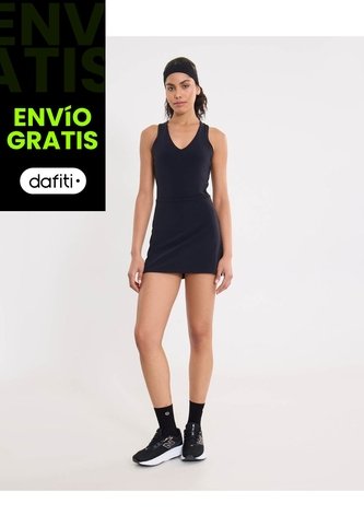 Vestido Con Top Y Biker Interno Aerius Soft Para Mujer  Deportiva  Color Negro Marca Atmos Atmos