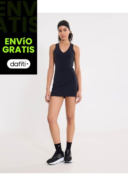 Vestido Con Top Y Biker Interno Aerius Soft Para Mujer  Deportiva  Color Negro Marca Atmos
