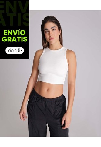 Crop Top Acanalado  Para Mujer Marfil Atmos Atmos