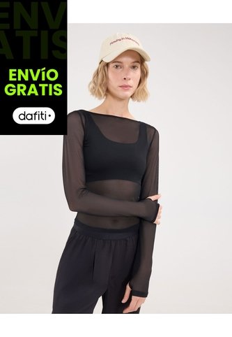 Camiseta Manga Larga En Malla  Para Mujer Negro Atmos Atmos