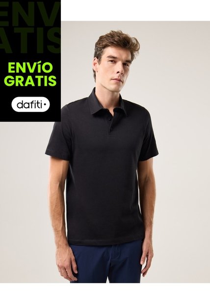 Polo Manga Corta Algodón  Para Hombre Negro Atmos