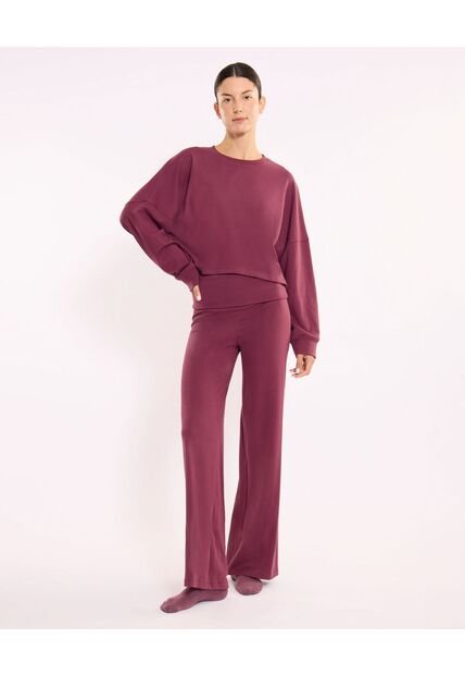 Pantalón Silueta Relajada Pretina Cruzada  Para Mujer Vino Atmos