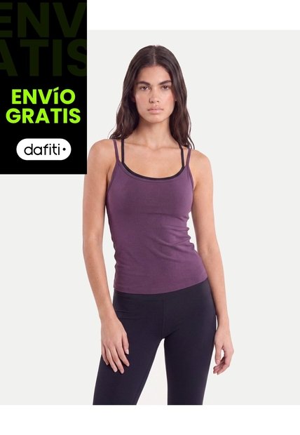 Camiseta Tank Doble Top Contraste Aerius Skin  Para Mujer Morado Atmos