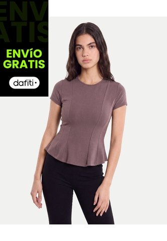 Camiseta Manga Corta Con Vuelo Dinámica  Para Mujer Café Atmos Atmos