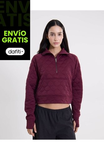 Chaqueta Acolchada Half Zipper Fit Relajado Para Mujer  Deportiva  Color Vino Marca Atmos Atmos