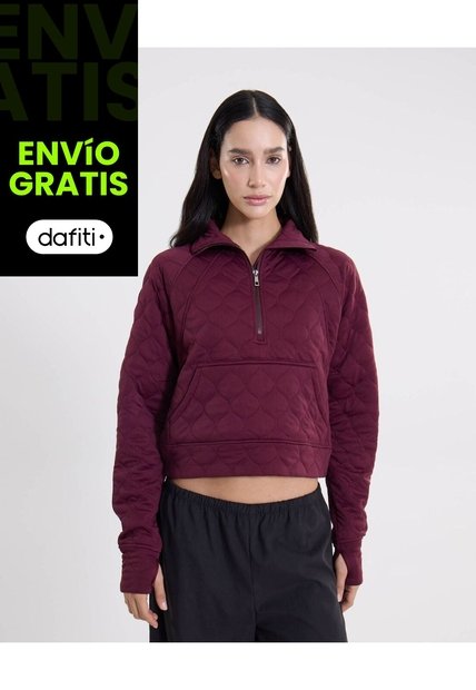 Chaqueta Acolchada Half Zipper Fit Relajado Para Mujer  Deportiva  Color Vino Marca Atmos