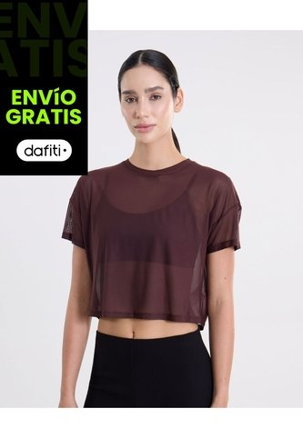 Camiseta Manga Corta En Mesh Para Mujer  Deportiva  Color Camel Marca Atmos Atmos