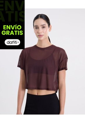 Camiseta Manga Corta En Mesh Para Mujer Deportiva Color Camel Marca Atmos