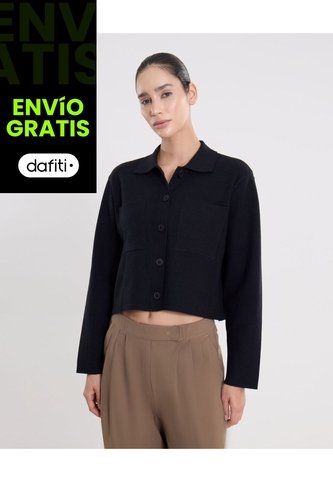 Saco Corto Abierto Con Bolsillos  Para Mujer Negro Atmos Atmos