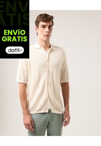 Polo Tejida Básica  Para Hombre Crema Atmos Atmos