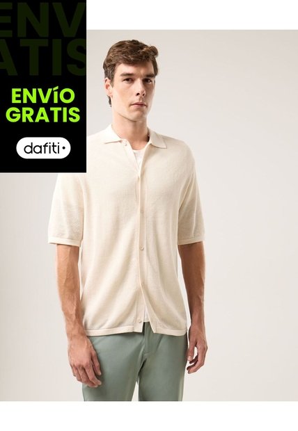 Polo Tejida Básica  Para Hombre Crema Atmos
