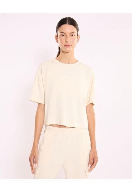 Camiseta Para Mujer Manga Corta Cuello Redondo Color Crema Marca Atmos #31090284